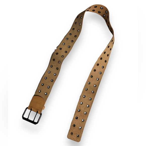 STREETS AHEAD Tan Leather Statement Belt Grommets Studs VINTAGE main image 4
